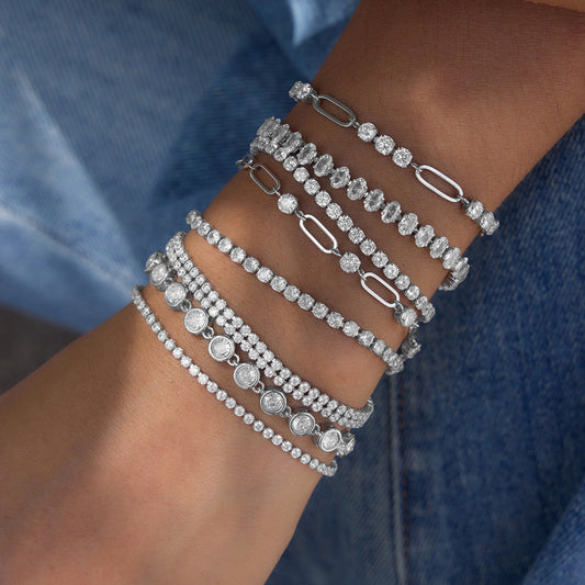 Dazzling CZ Tennis & Paperclip Link Bracelet Collection — view 2