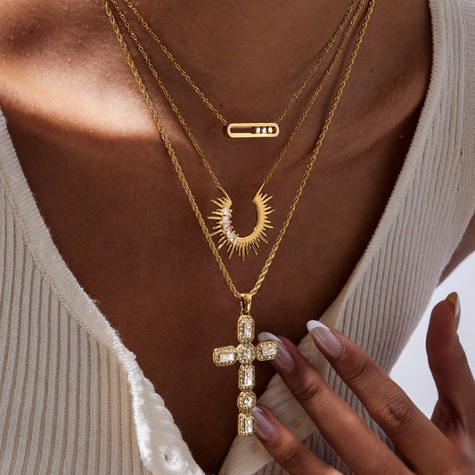 Sunburst Cross Layered Necklace Set — view 5