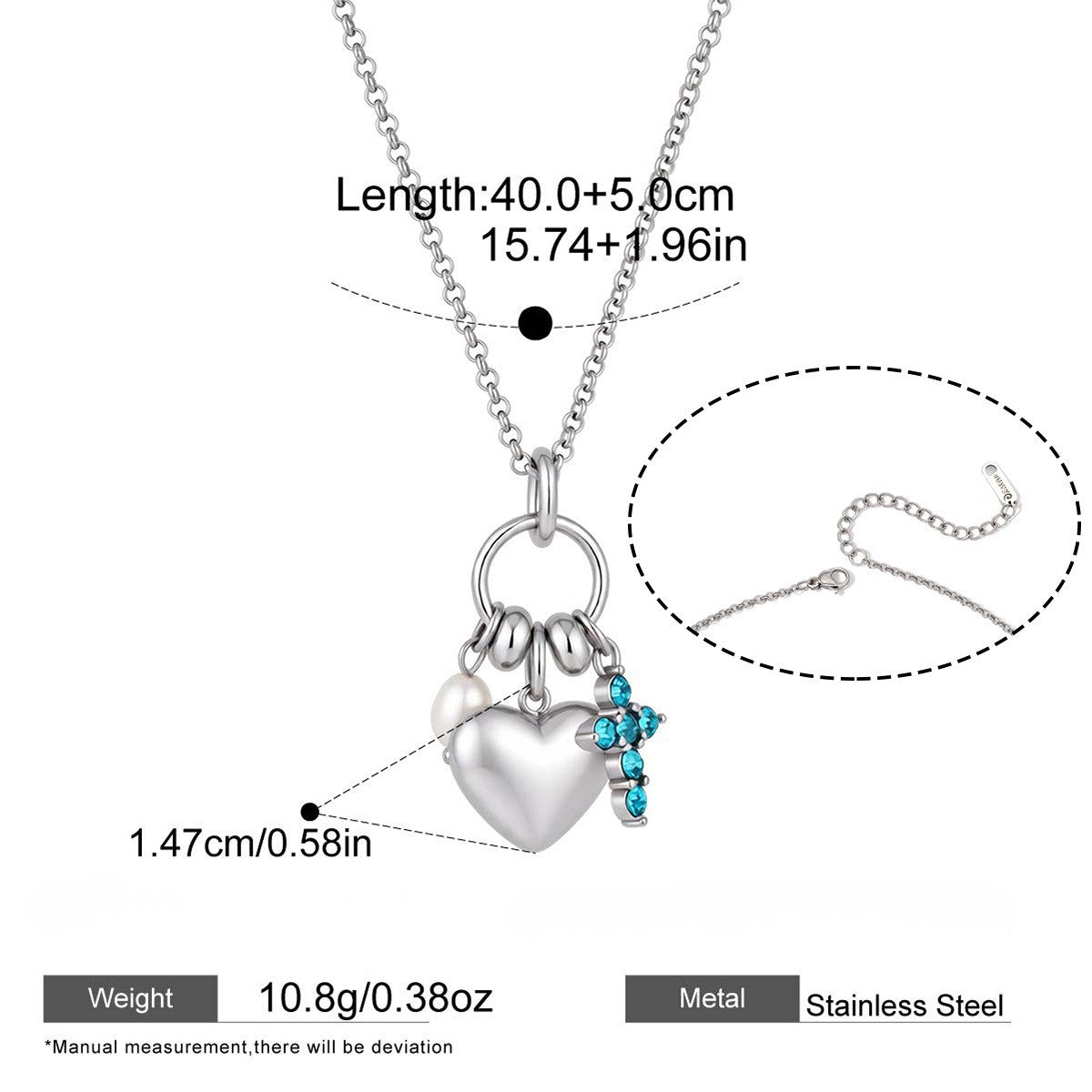 Vintage Y2K Heart Pendant Necklace Collection — Blue Cross & Polished Heartver · Silver