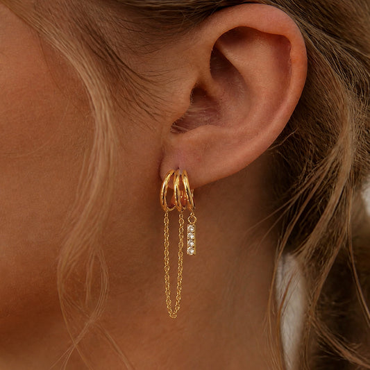 Double Hoop Drop Earrings with CZ Tassel Vintage Collection — view 2
