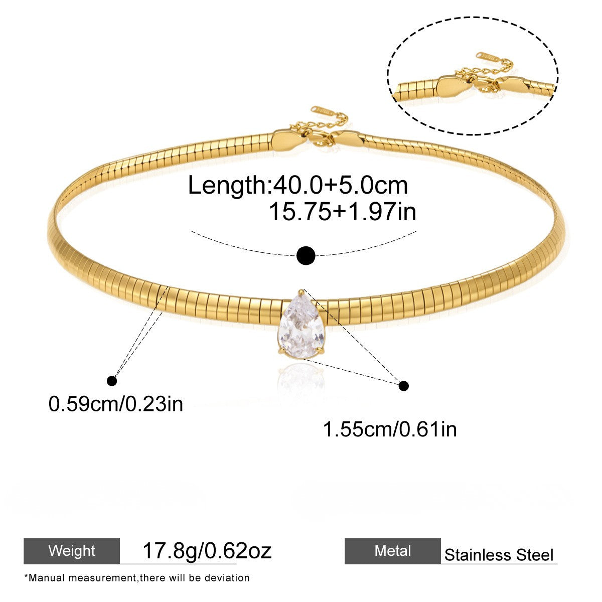 Luminous Box Chain Necklace Series — Solitaire Large Teardrop Box Chain · Gold