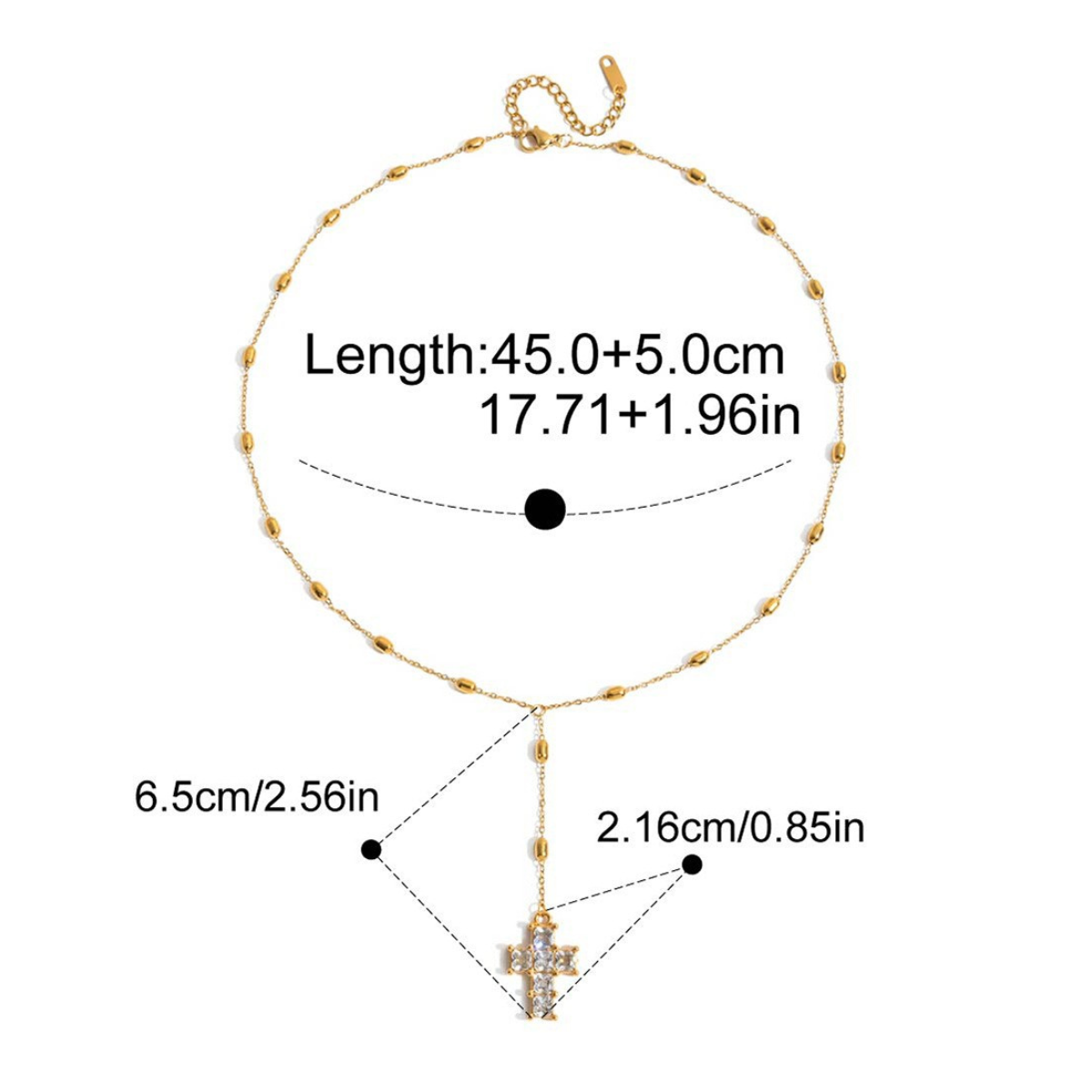 Vintage Ornate CZ Cross Necklace Series — Beaded Drop Cross Necklac · Gold