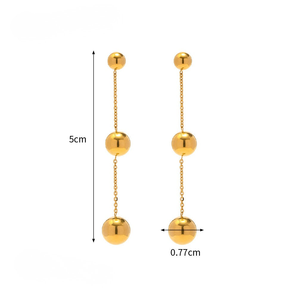 Dangle Drop CZ Earrings Collection — Triple Bead Drop Earrings · Gold
