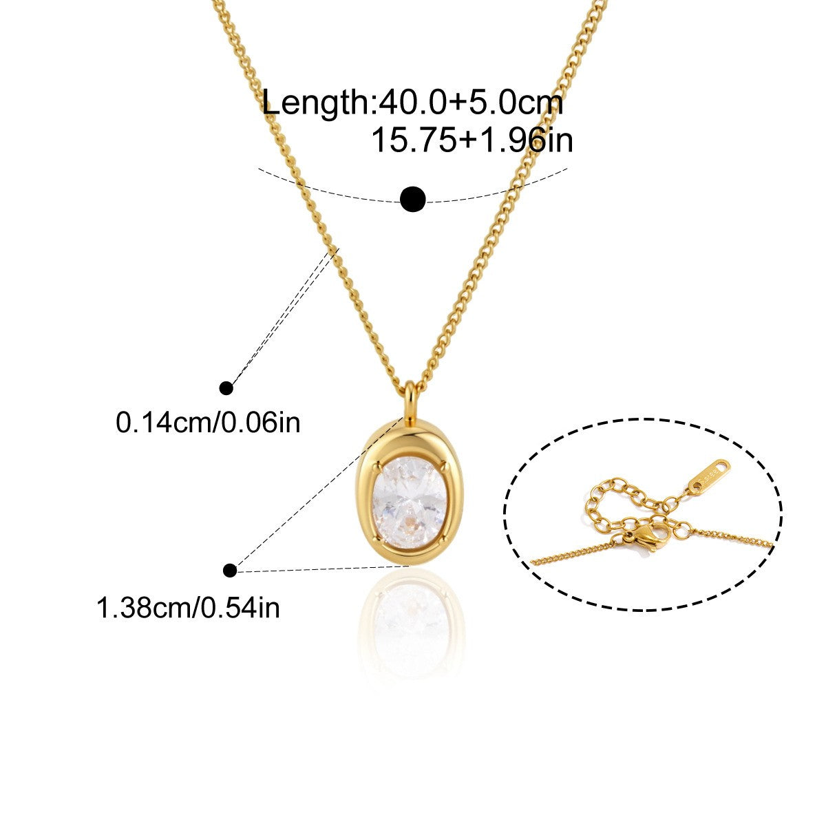Vintage CZ Pendant Necklace Collection — Oval Pendant Necklace · Gold