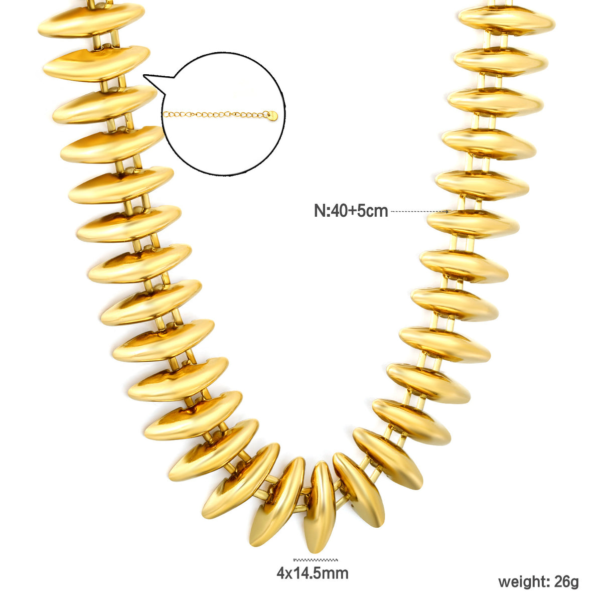 Torpedo Jewelry Set — Elongated Bead Necklace · Gold