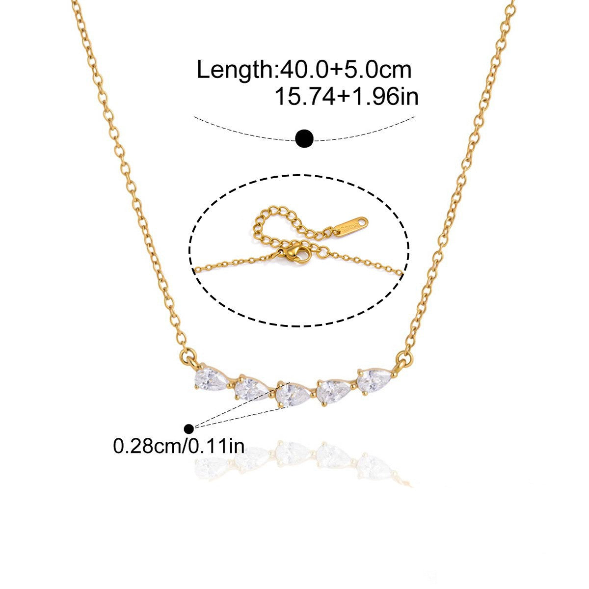 Smile CZ Chain Necklace — Pear Cut Five Stone · Gold