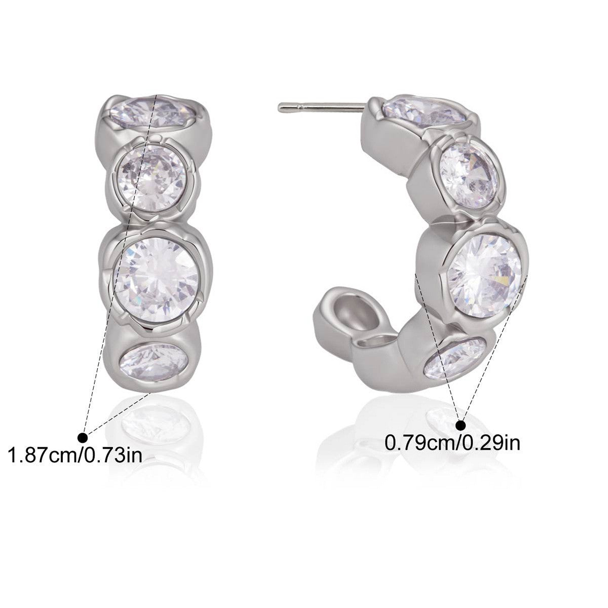Oval CZ Chunky Huggie Earrings — Oval Stone Huggie · Silver