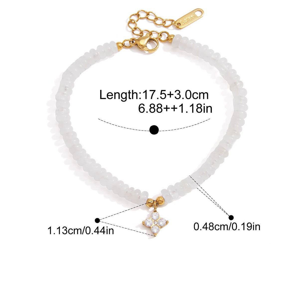 Celestial Charm Natural Stone Bracelet — Beaded Clover · Gold