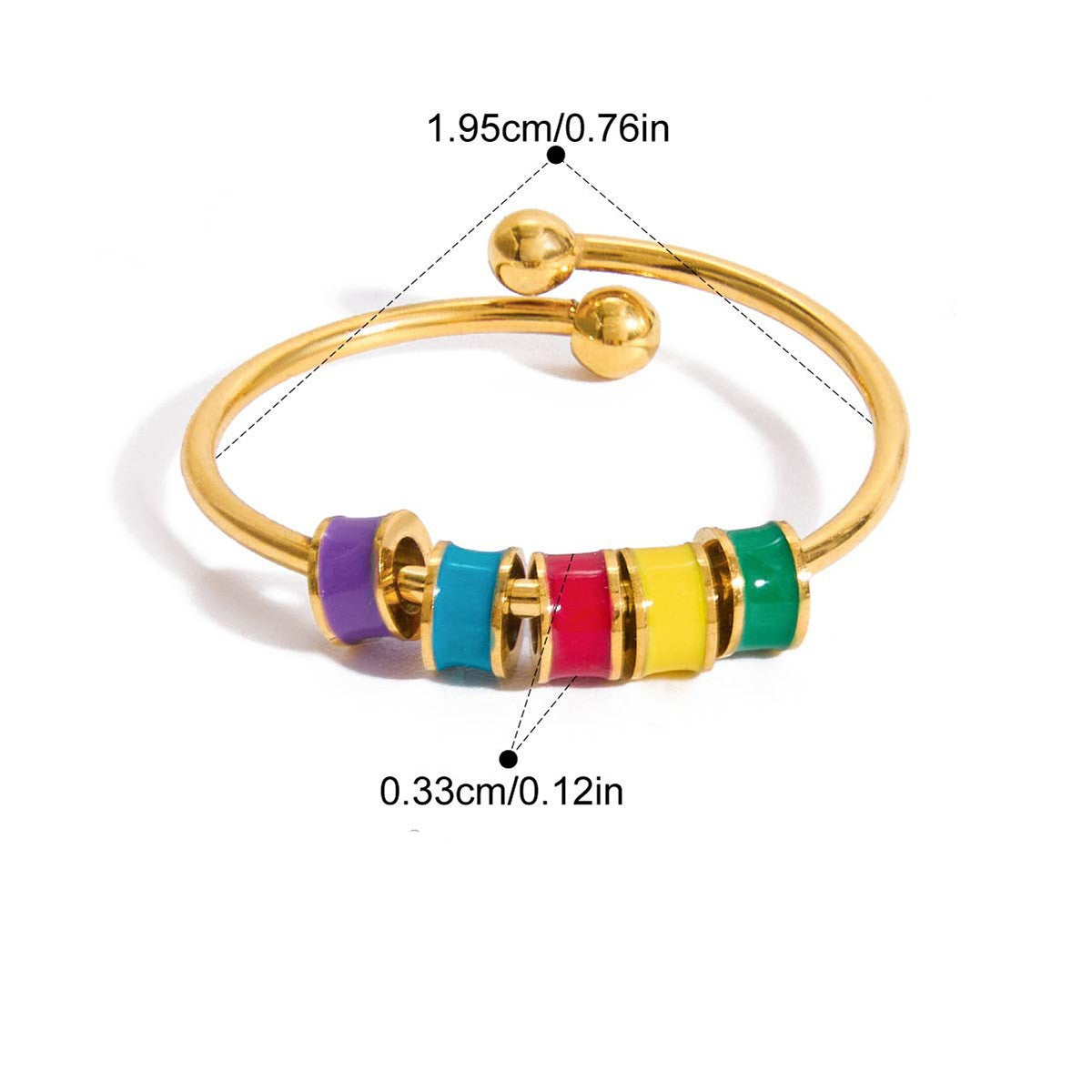Y2K Enamel Chunky Ring — Rainbow Enamel Adjustable · Gold