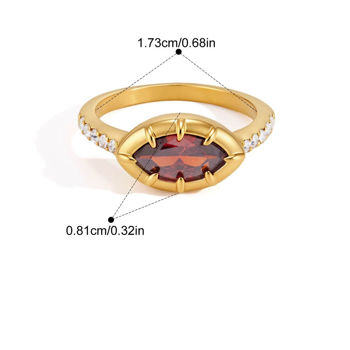 Vintage Geometric Prong Ring — Marquise Red Pave · Gold