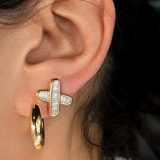 Geometric Baguette Stud Earrings — view 2