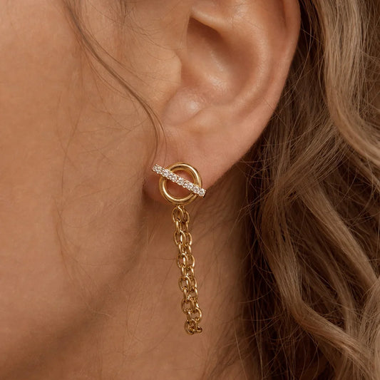 Two Tone Geometric Bar Drop Earrings — view 2
