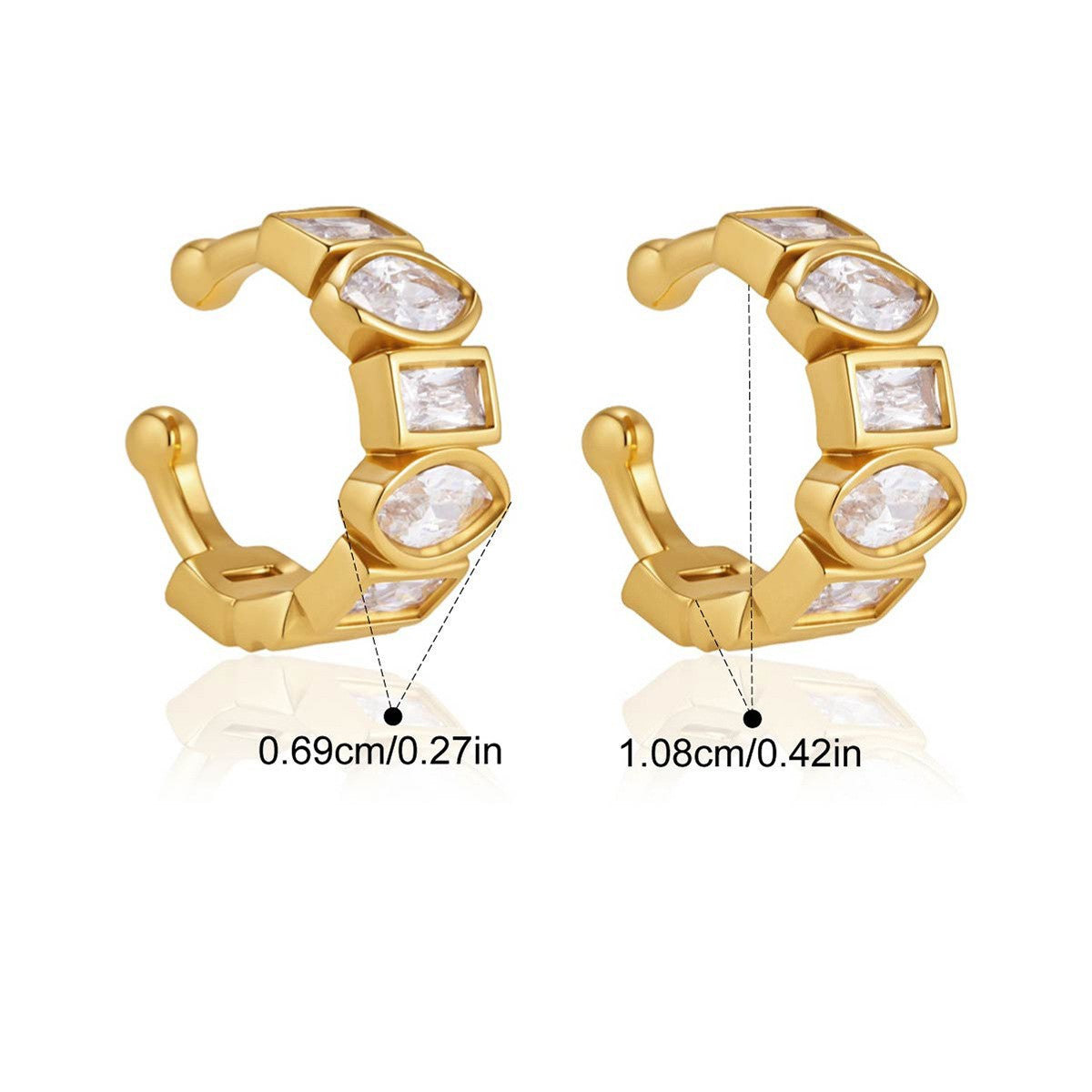 Geometric CZ Drop Earrings — Mixed Cut Cuff · Gold