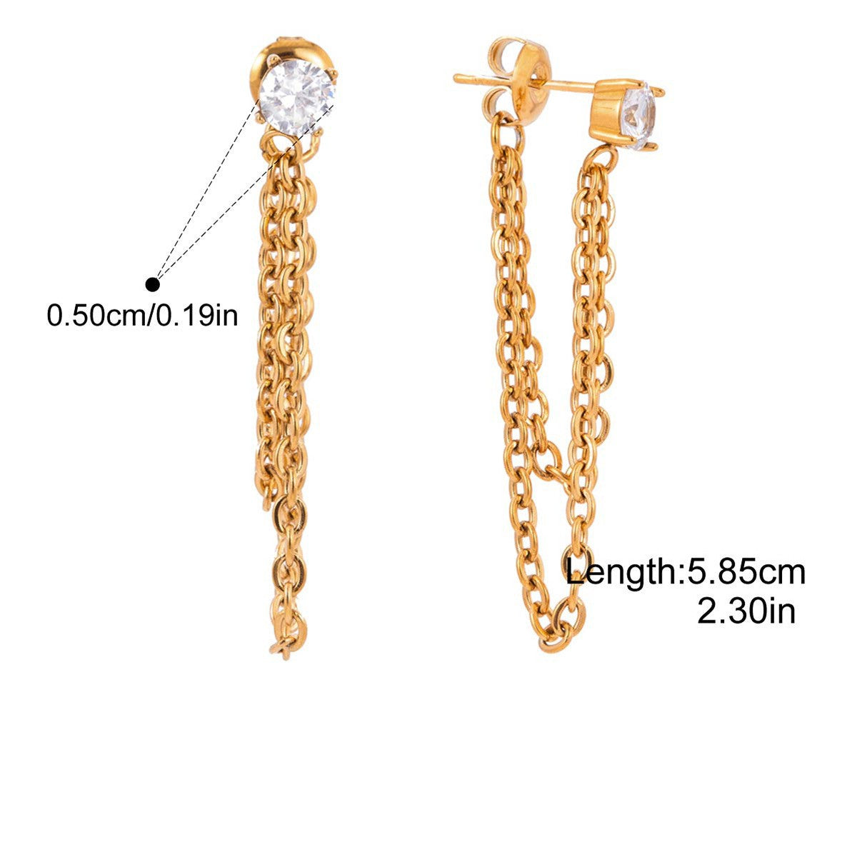 Minimal Geometric Earrings — Round Cut Chain Drop · Gold
