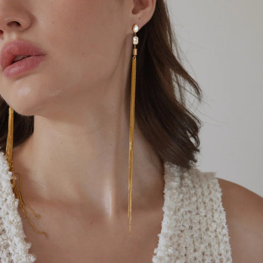 Pearl Tassel Drop Earrings — view 2