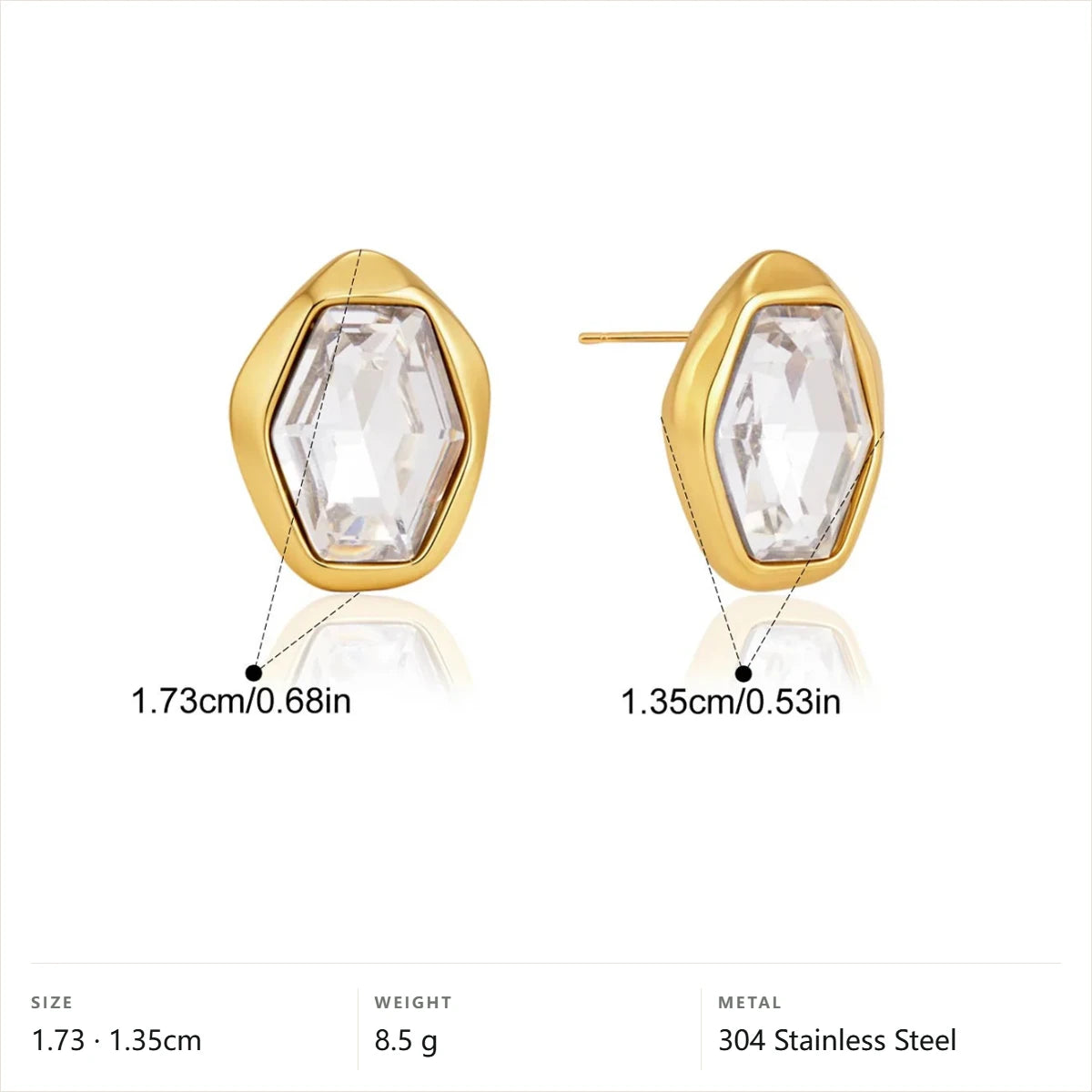 Organic Hexagon Bezel Stud Earrings — Organic Hexagon Bezel · Gold