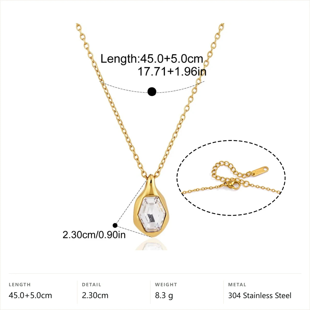 Drop Pendant Necklace — Hex Cut Teardrop · Gold