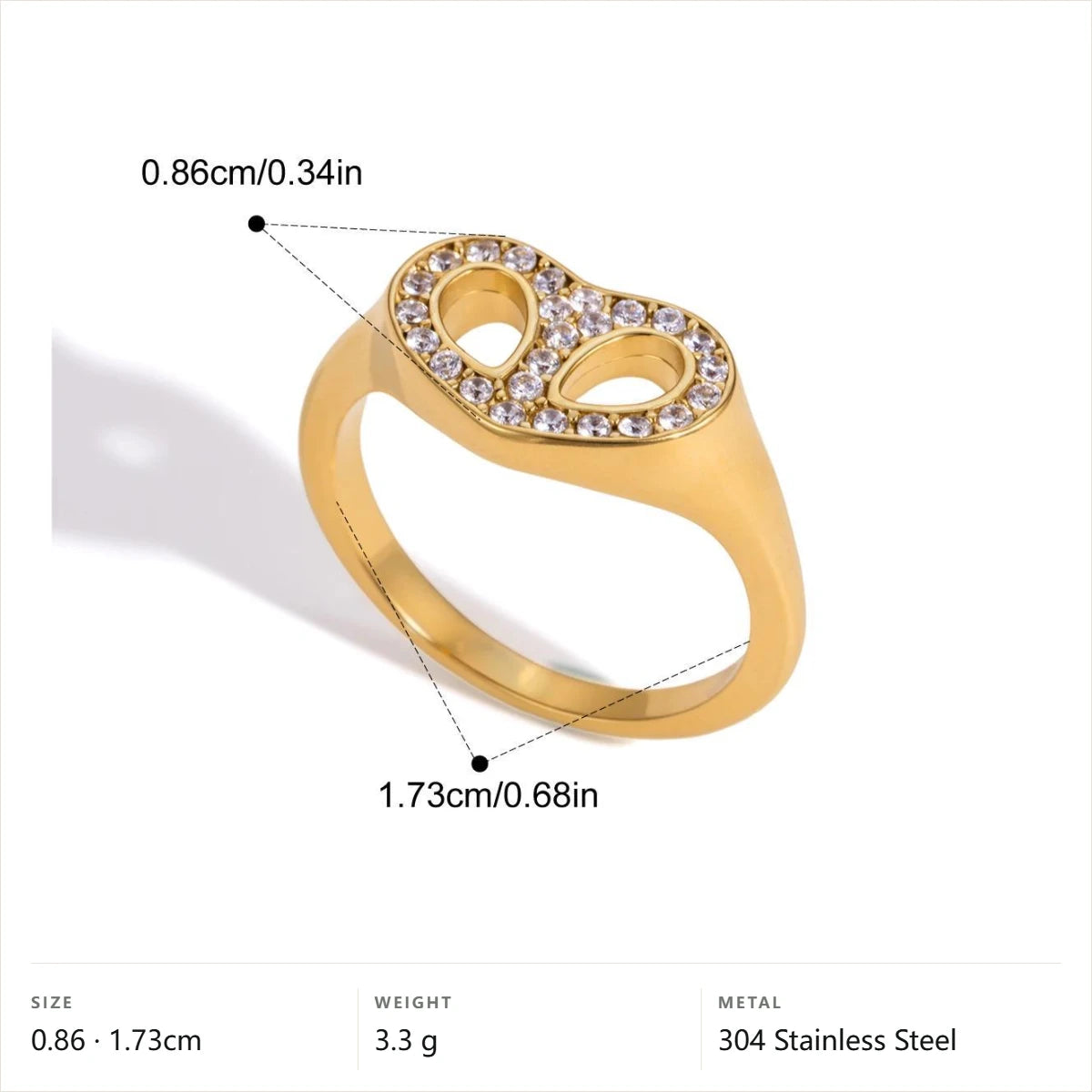Pave Heart Link Jewelry Set — Twin Teardrop Pave Ring · Gold