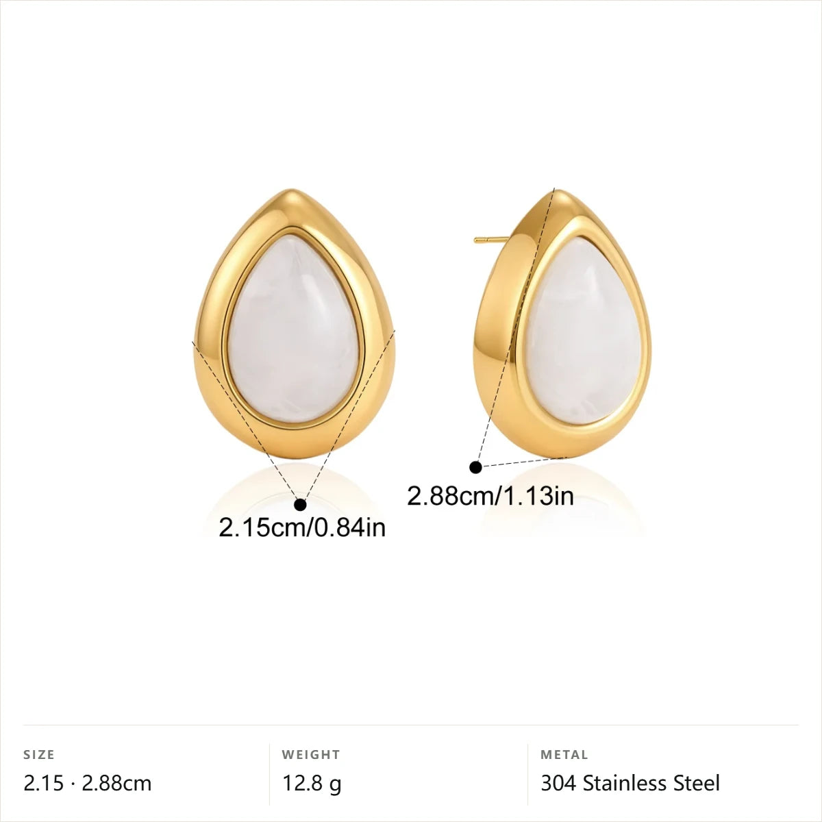 Teardrop Resin Earrings — Teardrop White Earrings · Gold