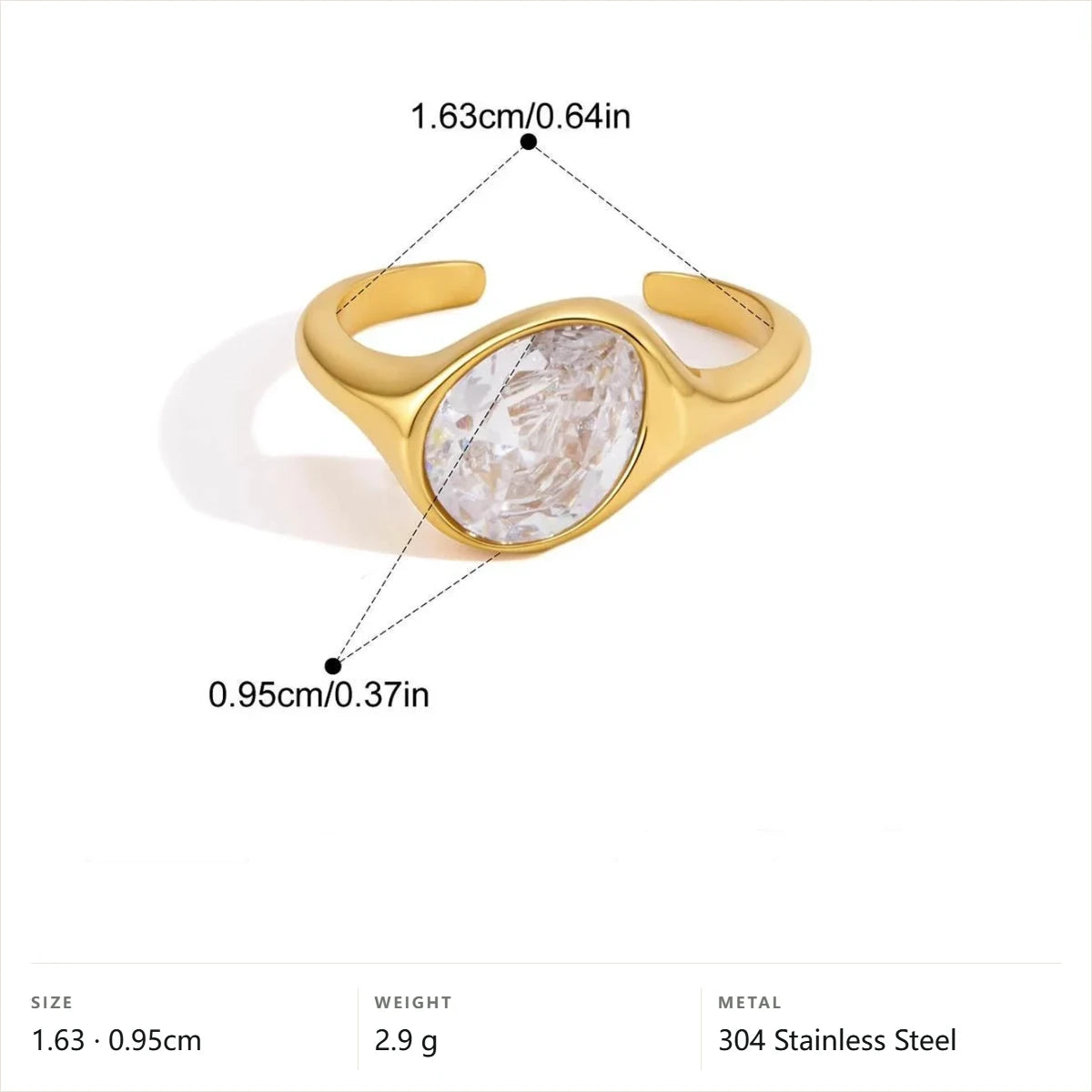 Geometric Kite Cut Solitaire Ring — Adjustable Open Oval Bezel · Gold · Adjustable