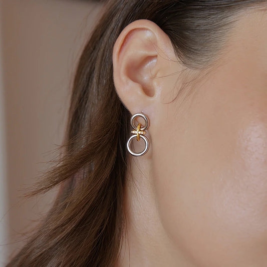 Interlocking Two Tone Hoop Earrings — view 2