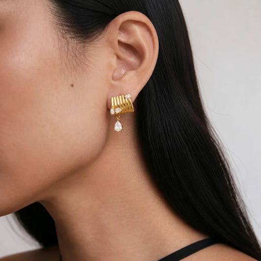 Ribbed Pear Drop Earrings — view 2