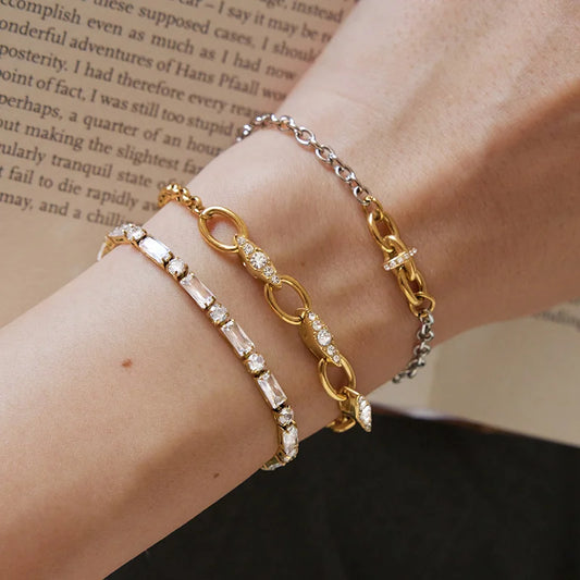 Two Tone Pave Link Bracelet — view 2