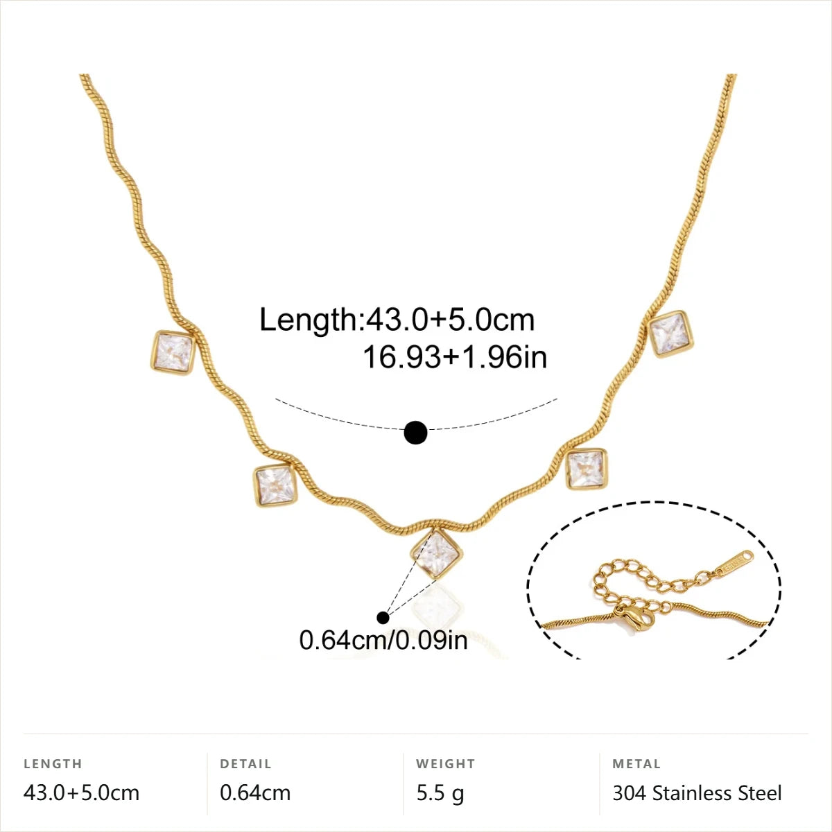 Curved Cluster Bar Necklace — Wavy Square Station · Gold
