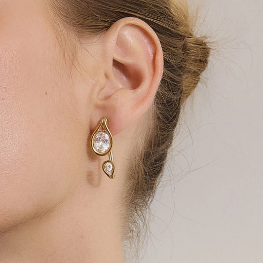 Oval Drop Curved Hook Earrings — view 2
