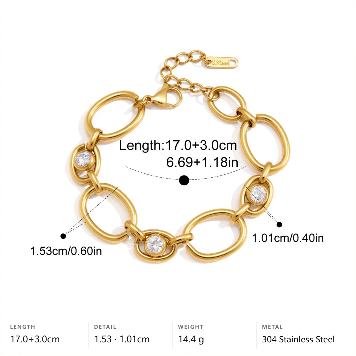 Oval Link Crystal Jewelry Set — Oval Link Bracelet · Gold