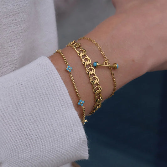 Blue Turquoise Four Petal Chain Bracelet — view 2