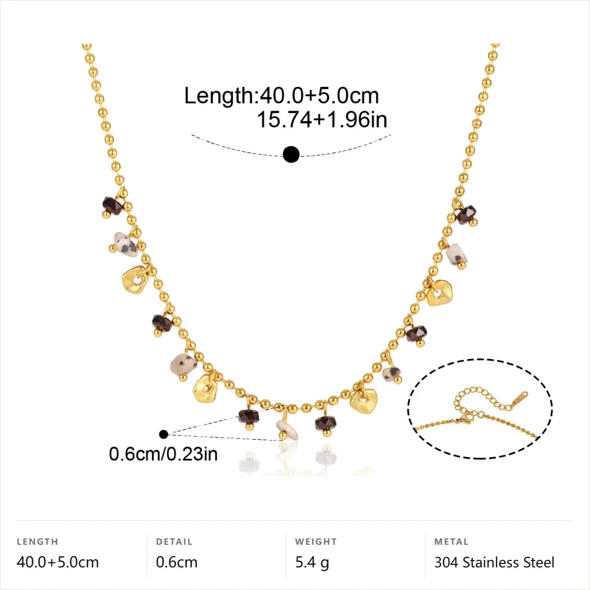 Boho Beaded Charm Necklace — Smoky Stone Charm Beaded · Gold