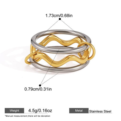 Interlocking Stainless Steel Ring Series — Two-Tone Interlocking Wave Ring · Two Tone · 7