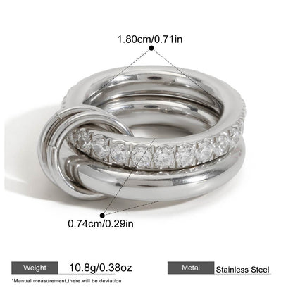 Interlocking Stainless Steel Ring Series — Pavé Double Link Ring · Silver · 8
