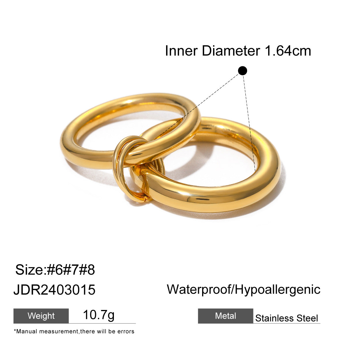 Interlocking Stainless Steel Ring Series — Double Interlocking Ring · Gold · 8