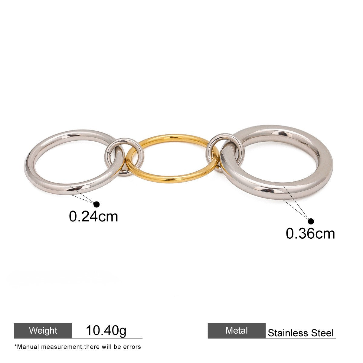Interlocking Stainless Steel Ring Series — Triple Interlocking Ring · Two Tone · 8