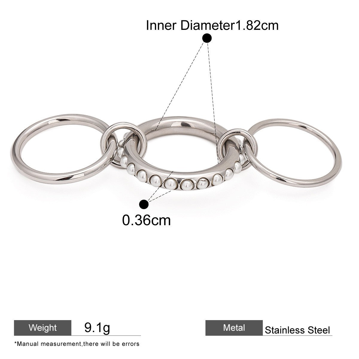 Interlocking Stainless Steel Ring Series — Pearl Inlay Triple Ring · Gold · 8