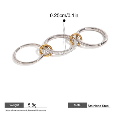 Interlocking Stainless Steel Ring Series — Pavé Triple Link Ring · Silver/clear · 8