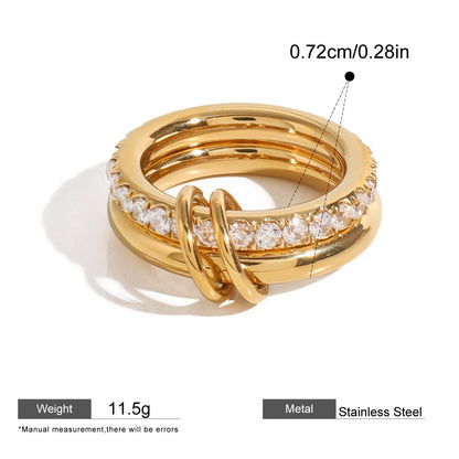 Interlocking Stainless Steel Ring Series — Pavé Double Link Ring · Gold · 8