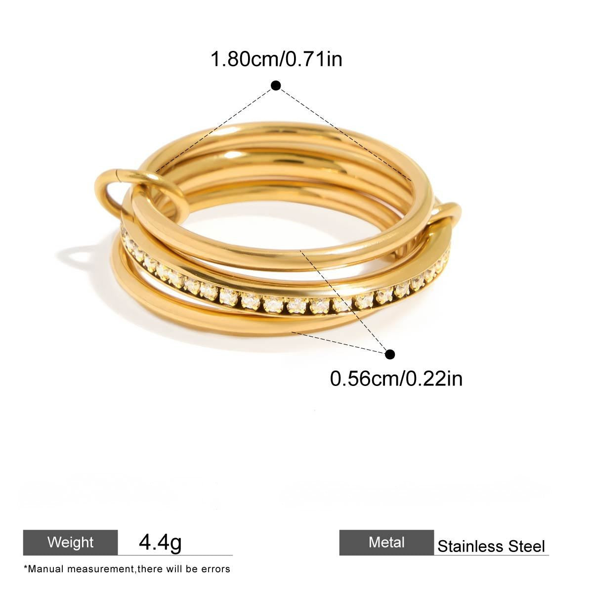 Interlocking Stainless Steel Ring Series — Triple Pavé CZ Band Ring · Gold · 8
