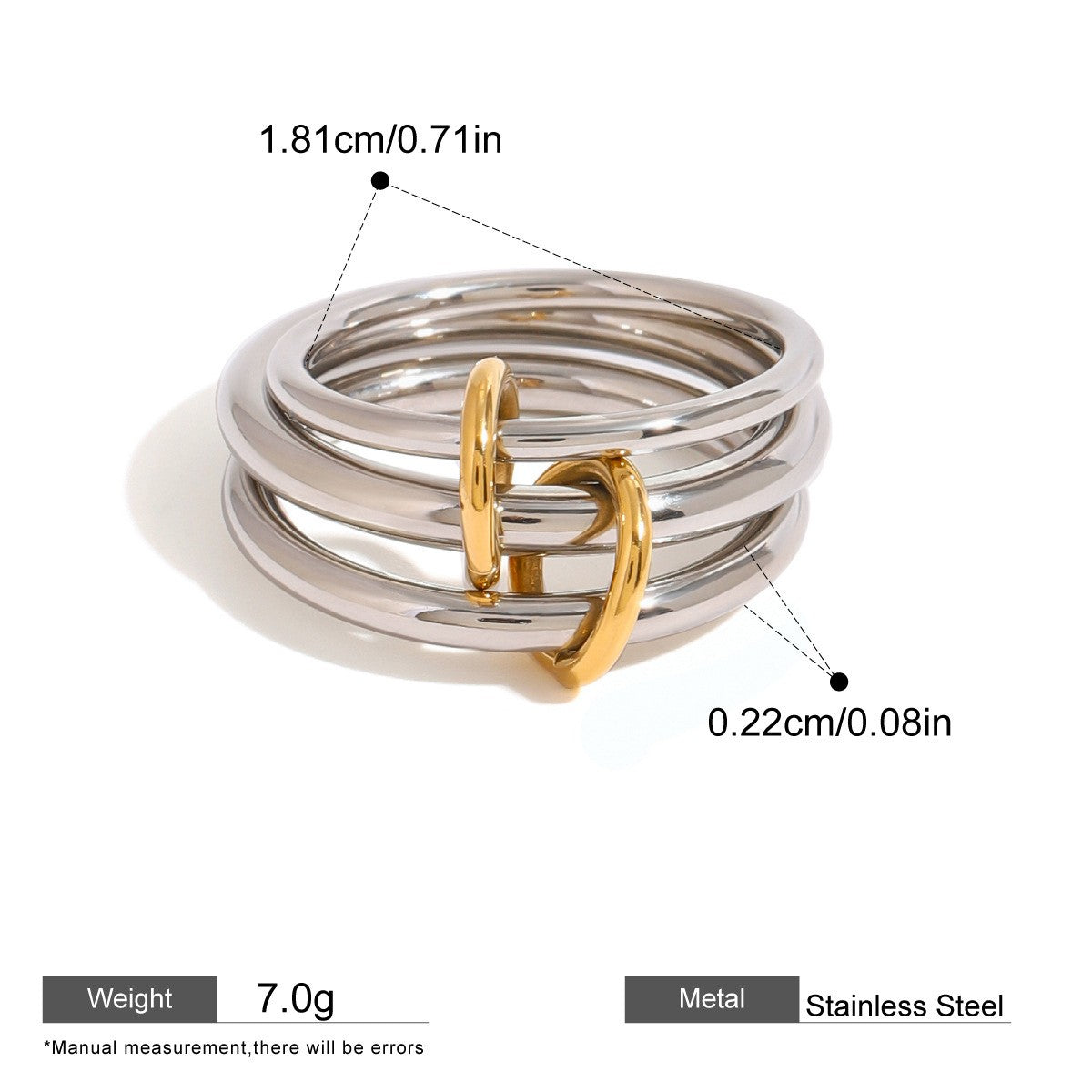 Interlocking Stainless Steel Ring Series — Triple Ring with Gold Knots · Two Tone · 8