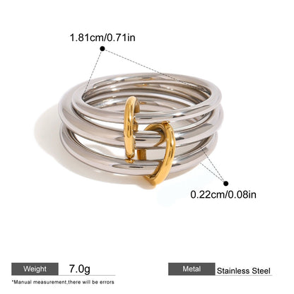 Interlocking Stainless Steel Ring Series — Triple Ring with Gold Knots · Two Tone · 8
