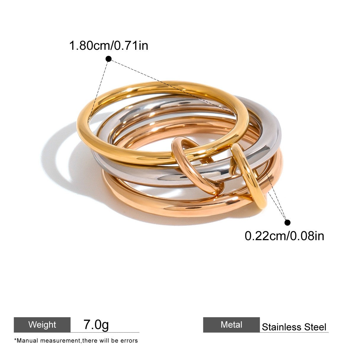 Interlocking Stainless Steel Ring Series — Tri-Color Interlocking Ring · Two Tone · 8