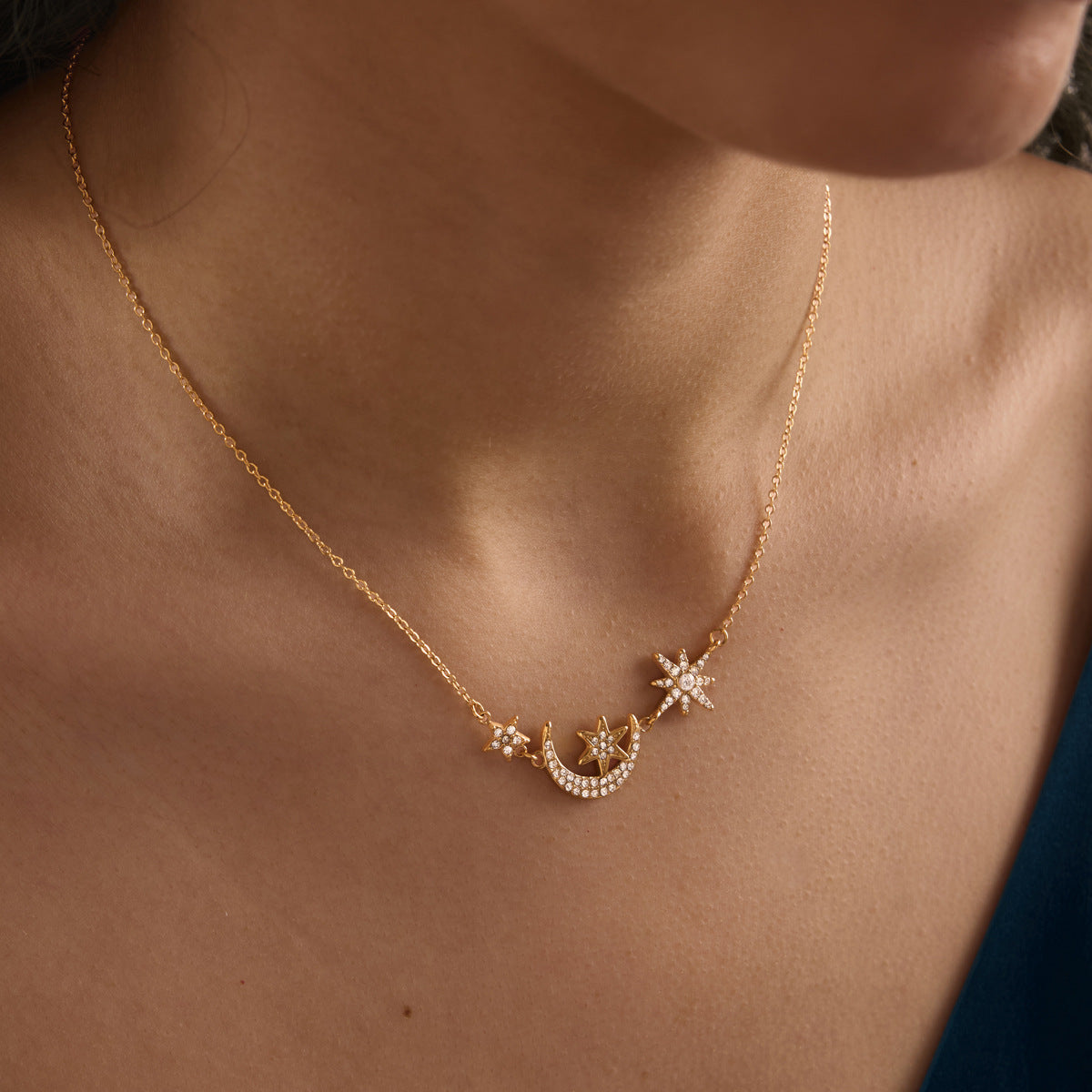 Celestial Moon & Star Layered Necklace — view 3