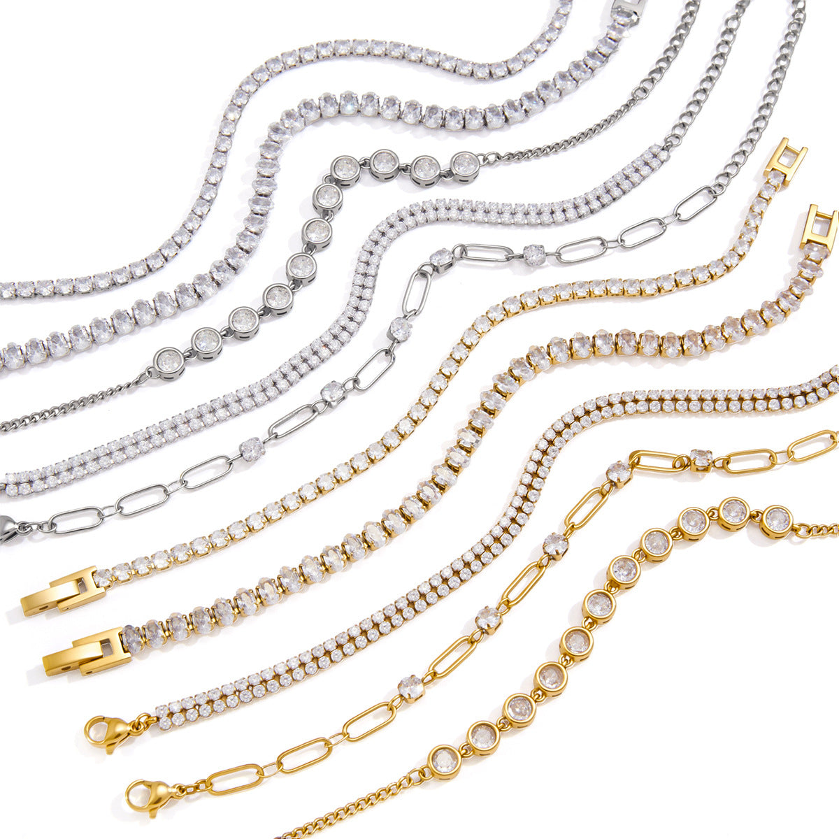 Dazzling CZ Tennis & Paperclip Link Bracelet Collection