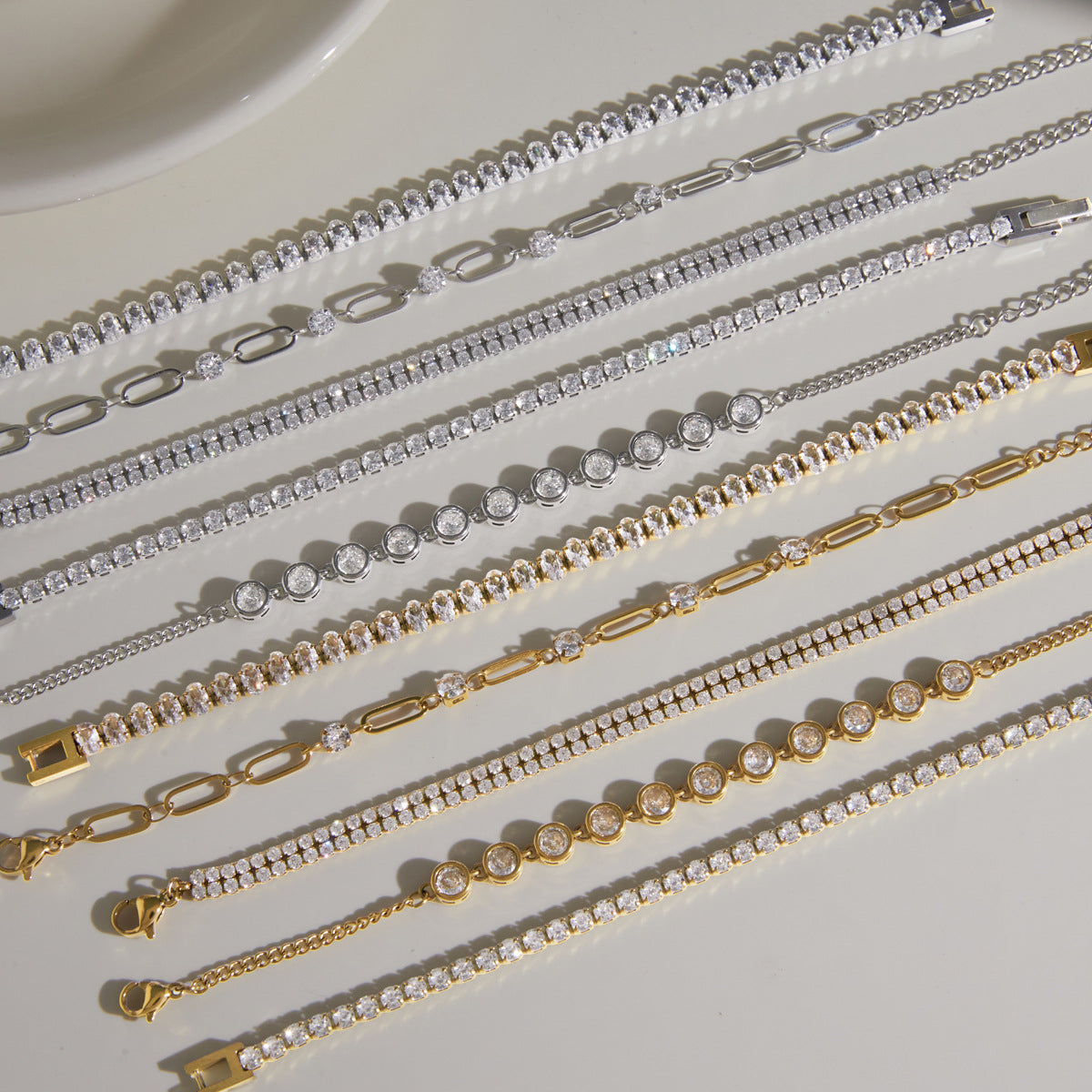 Dazzling CZ Tennis & Paperclip Link Bracelet Collection — view 5