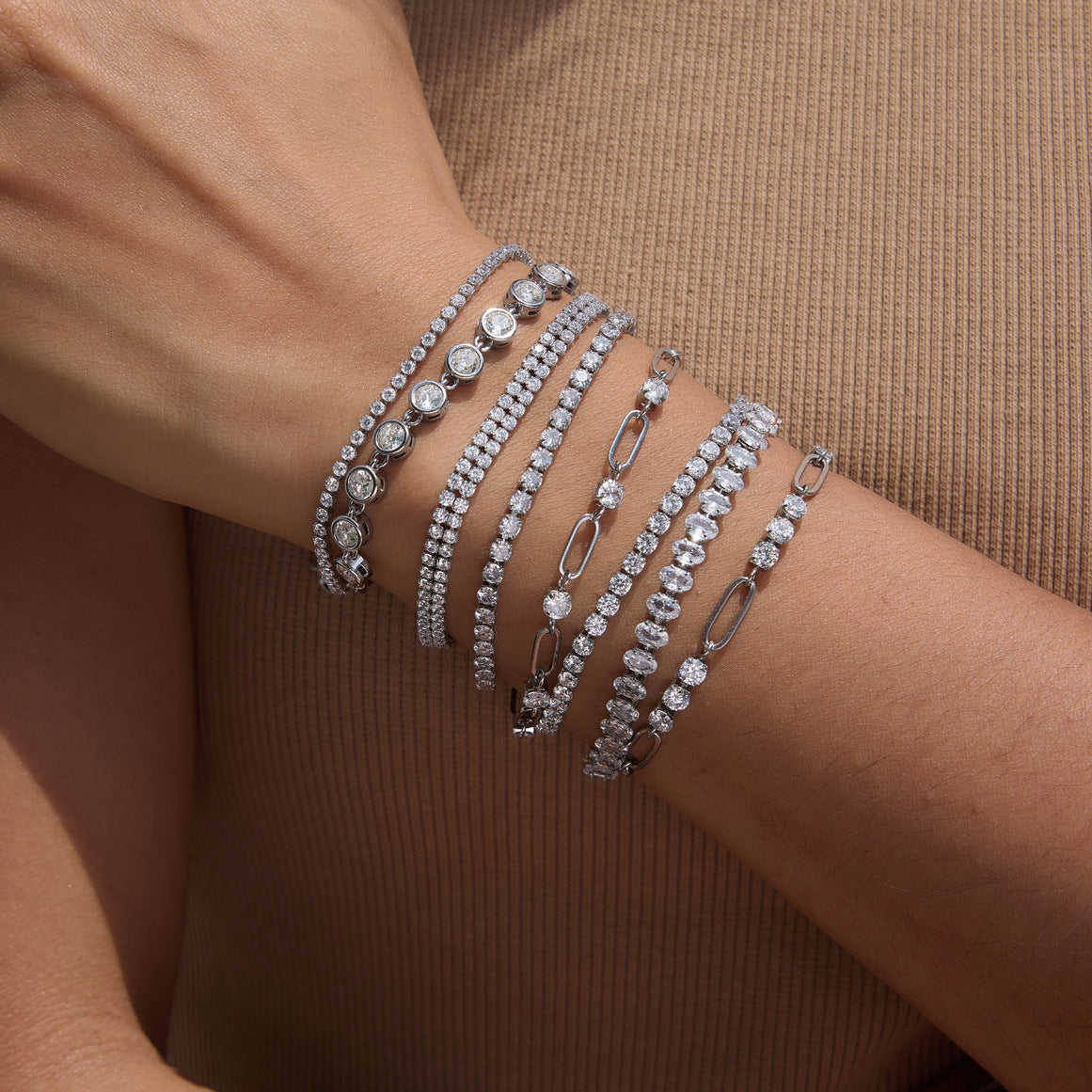 Dazzling CZ Tennis & Paperclip Link Bracelet Collection — view 4