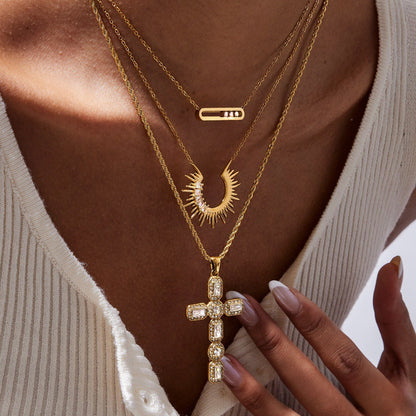 Sunburst Cross Layered Necklace Set — view 5