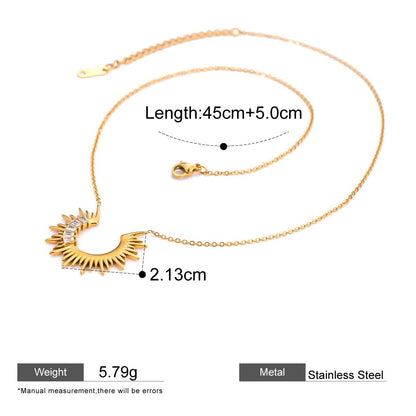Sunburst Cross Layered Necklace Set — Radiant Sunburst Crescent Chain · Gold