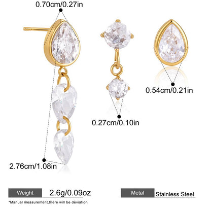 Geometric Cubic Zirconia Drop Earring Collection — Triple Teardrop Dangle Earrings · Gold